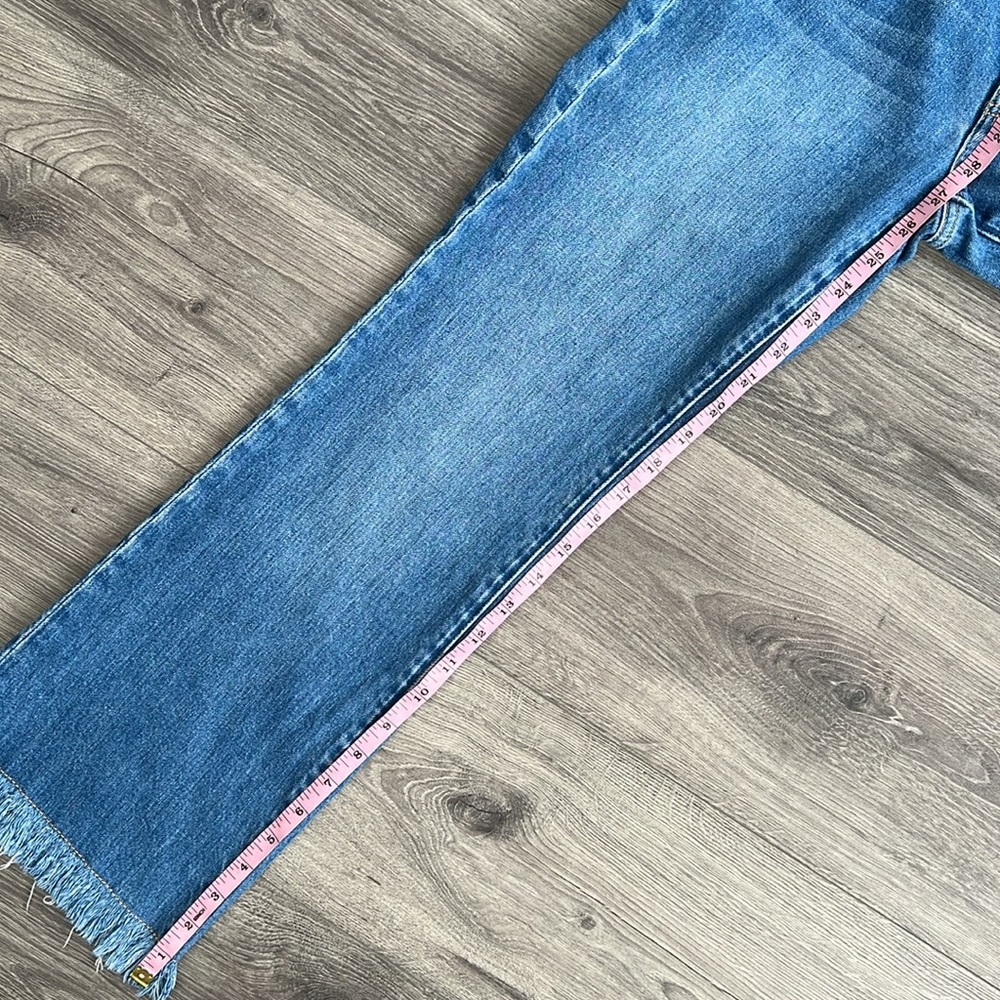 Alice + Olivia Fabulous 70s Bootcut Jeans Best Interest Blue Frayed Hem 24 Waist - Picture 12 of 12